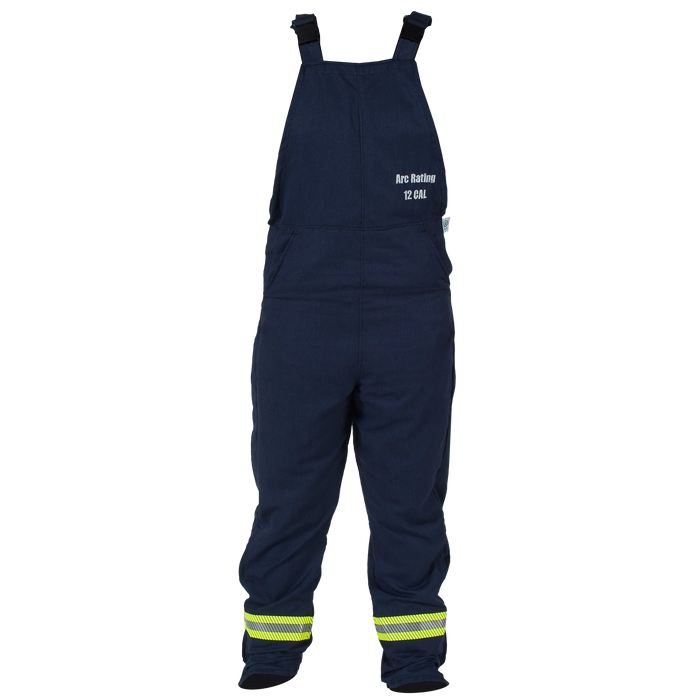 Blue, on gray checkered background  National Safety Apparel Enespro EN12BONTNB01 AirLite 12 Cal Bib Overalls