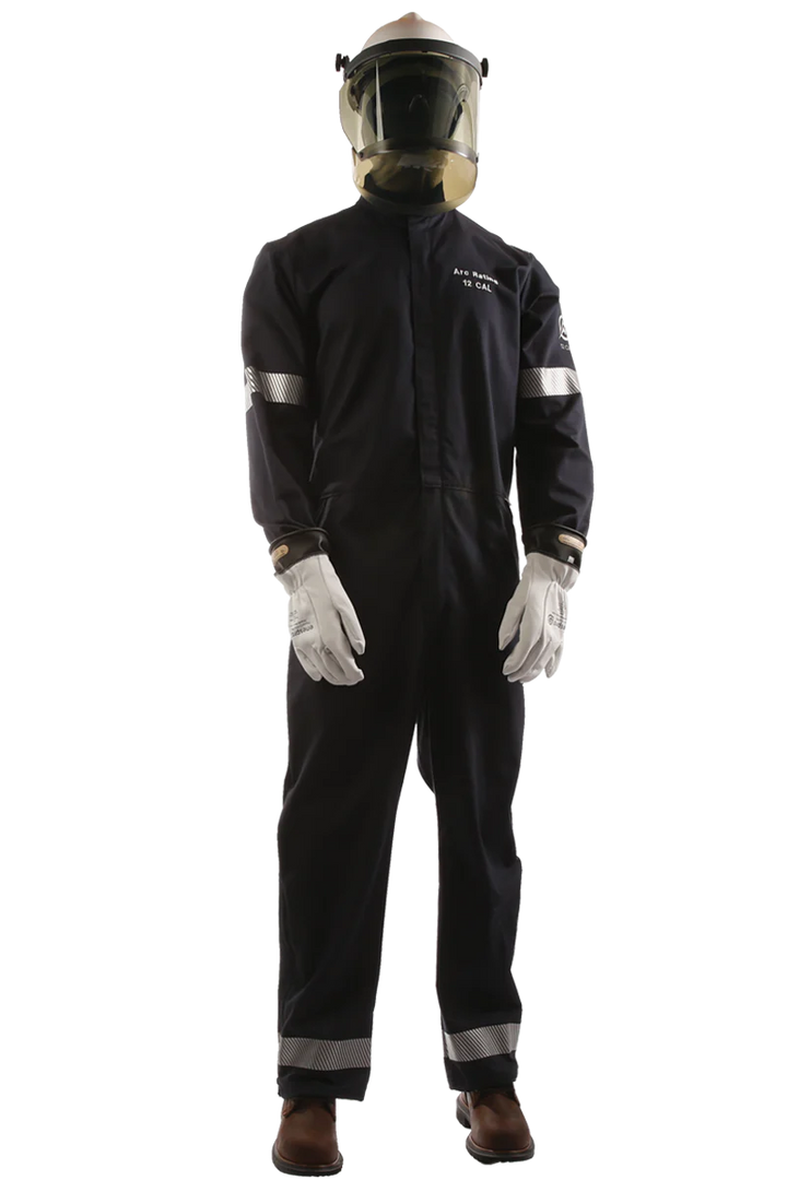 Black, white, reflective on gray checkered  background National Safety Apparel Enespro EN12CVWUNB01 12 Cal Ultrasoft Coverall