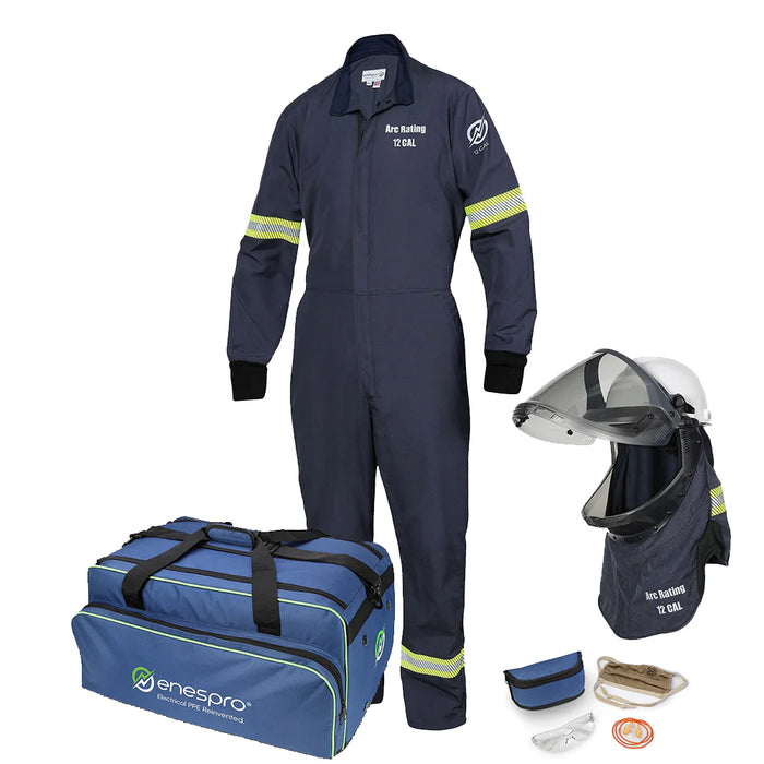 On white background multi colored Enespro National Safety Apparel EN12KTNTNB03 AirLite Coverall Kit