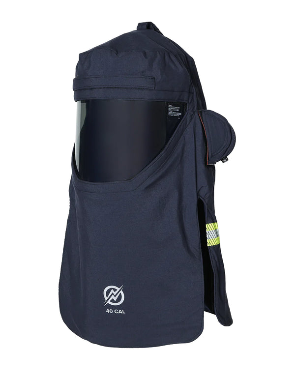 On white background Navy blue Enespro National Safety Apparel EN40HFNDNB01AL 40 CAL AirLite OptiShield Hood 