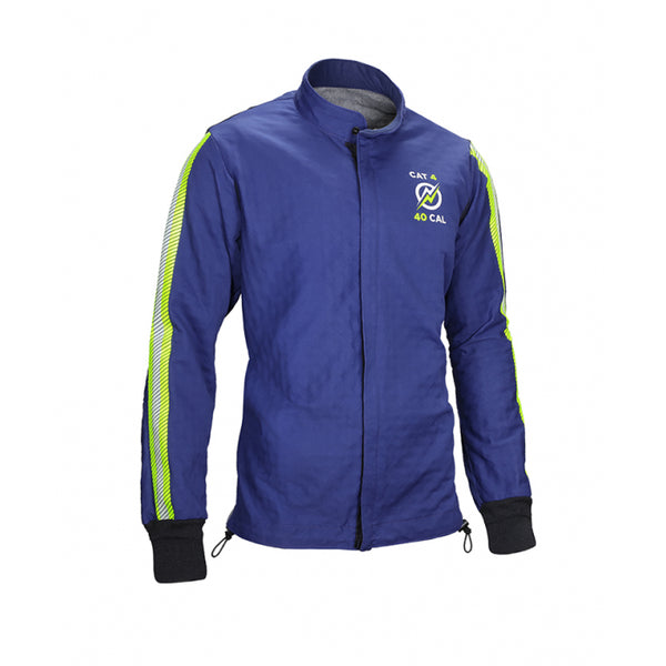 Blue and reflective stripes Enespro National Safety Apparel ENARC40J 40 Cal Jacket on white background