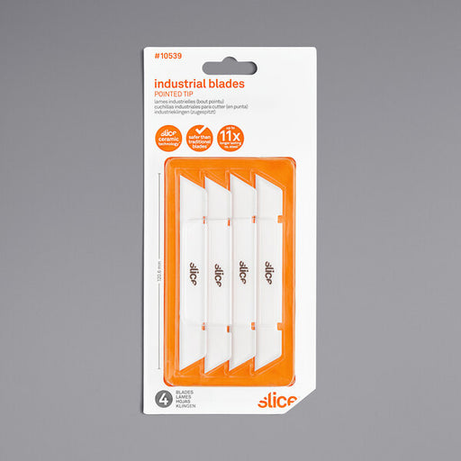 Orange and white Slice 10539 industrial knife replacement pack of 4 on white background