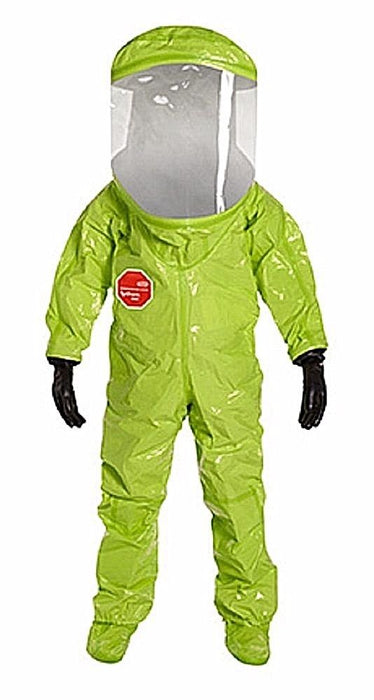 Dupont TK555T lime yellow encapsulated suit against white background