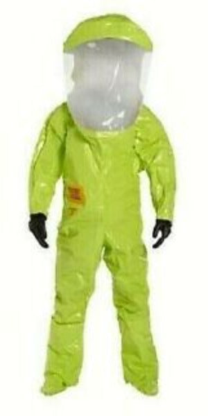 Dupont TK587S lime yellow encapsulated suit against white background