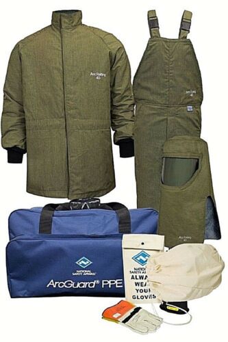 Green, blue, white National Safety Apparel Enespro KIT4SCLT40NGLF Lift Front Arc Flash Hood Kit on white background